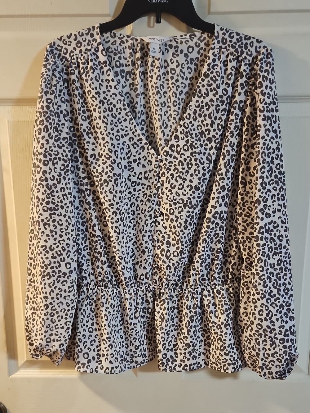 NINE WEST PEPLUM BLOUSE: GRAY/LEOPARD: GREAT CONDITION: SIZE XL